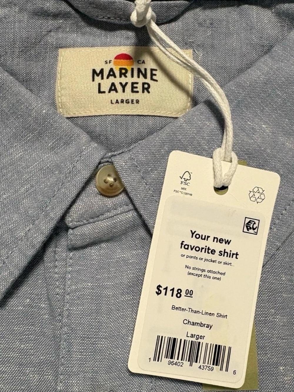NWT Marine Layer Better Than Linen Short Sleeve Shirt Size Larger - Picture 4 of 6